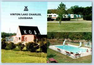 c1960 Lake Charles Louisiana Vintage Postcard Vinton Koa Multi View Resort Pool