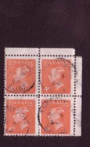 Canada Block of Four Used Stamps, George VI 4cent Orange, #306