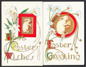 Easter Rabbit Postcard #90 Rabbit with Egg Daisy Easter Lily Flowers 1900s-1910s