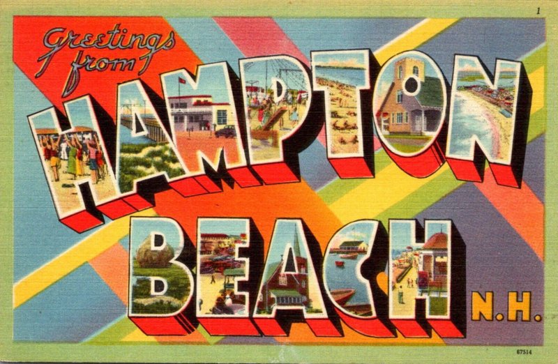 New Hampshire Greetings From Hampton Beach Large Letter Linen 1952