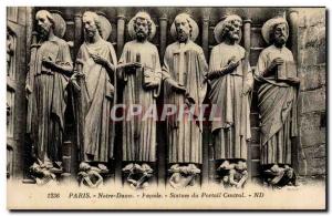 Paris - 4 - Facade - Notre Dame - Statues of the Central Portal Old Postcard