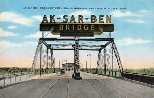 COUNCIL BLUFFS, Iowa IA   AK-SAR-BEN BRIDGE SIGN  Omaha Nebraska  1943 Postcard