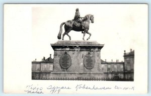 RPPC  COPENHAGEN, DENMARK ~ Frederick V Statue  KING'S SQUARE 1919  Postcard