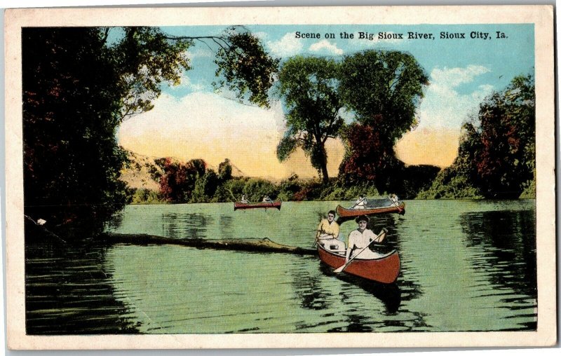 Canoeing Scene on Big Sioux River, Sioux City IA Vintage Postcard G29