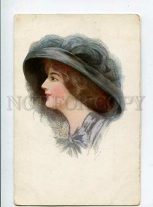 3139414 BELLE Lady in Black HAT Vintage Color PC