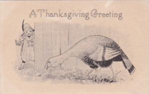 Thanaksgiving Greeting Young Girl Luring Turkey