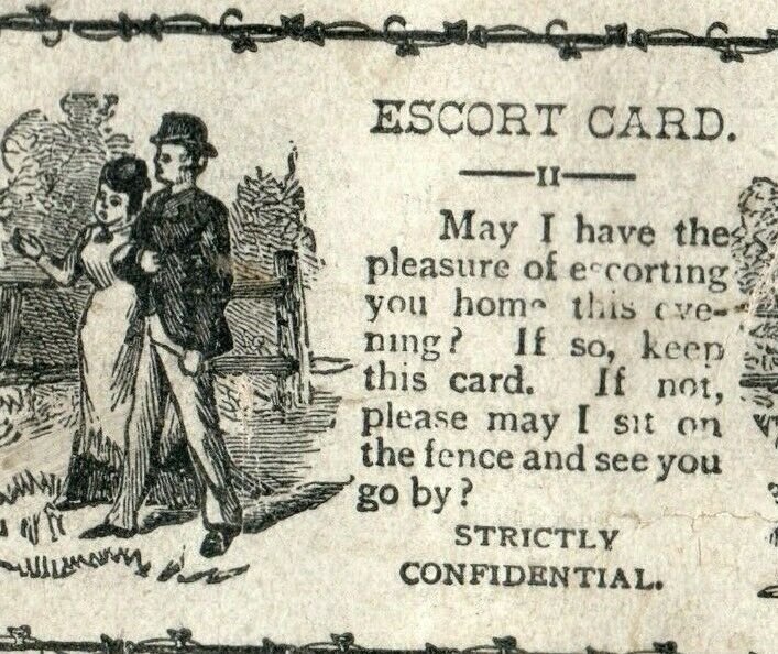 1880s-90s Courting Escort Card Cute Phrase Fab! P214