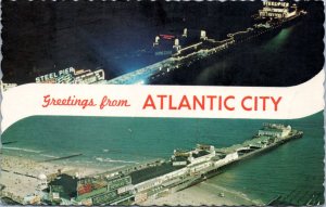 Postcard NJ Atlantic City  - Steel Pier day and night views