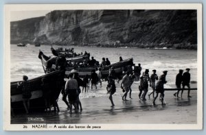 Nazare Oeste Portugal Postcard Departure of the Fishing Boats c1930's RPPC Photo