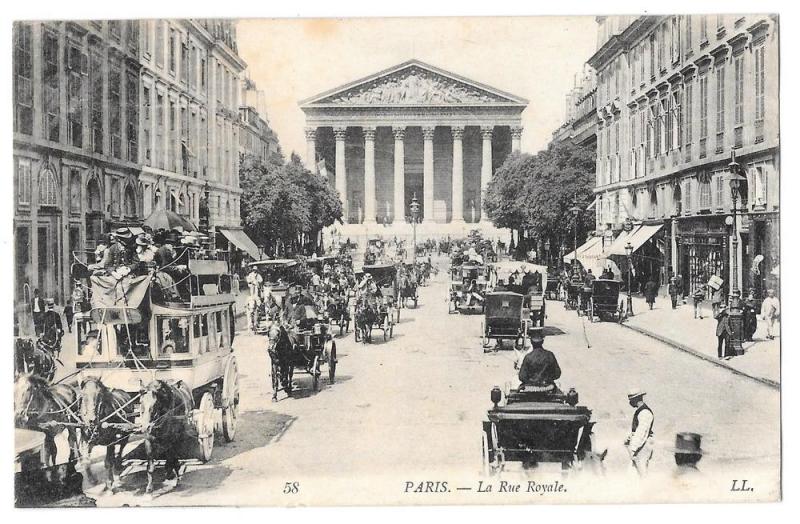 France Paris Rue Royale Horse Drawn Bus Carriages Postcard