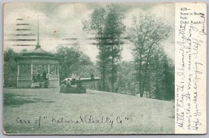 Cedar Rapids Iowa 1907 Postcard Scene In Beaver Park Cannon Pagoda