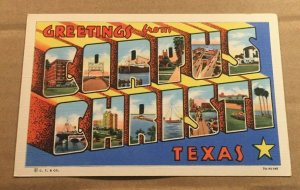 VINT. UNUSED .01 LINEN POSTCARD - GREETINGS FROM CORPUS CHRISTI, TEXAS