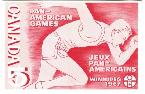 Canada Post Stamp on Postcard 1967 Winnipeg Pan Amercian Games, Running
