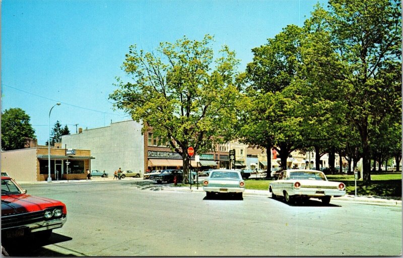 Vtg Bad Axe MI East Huron Avenue Street View Court House Square 1960s Postcard