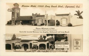 RPPC Postcard Mission Motel Lynwood CA Multiview Long Beach Blvd Spanish Stucco