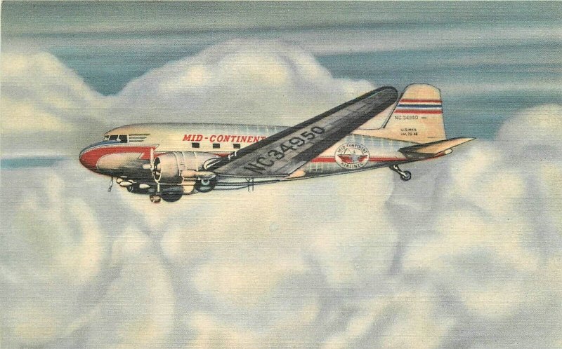 Postcard Minneapolis St. Paul Mid Continent Airlines Advertising Teich 23-2530 