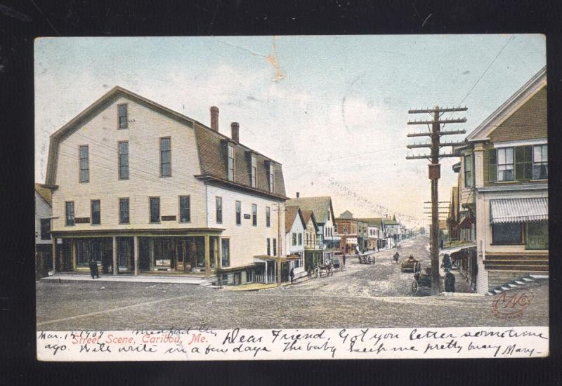Caribou Maine Downtown Street Scene Antique Vintage Postcard United