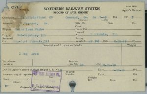 1949 Southeastern Railway System Record of Over Freight Southern Railway 175