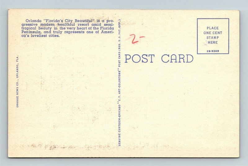 Orlando FL, US Post Office Building, Linen Florida Postcard