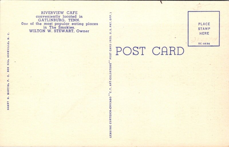 Linen Postcard Riverview Cafe in Gatlinburg, Tennessee