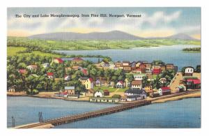 Memphremagog City Lake from Pine Hill Aerial View Newport VT Linen Postcard