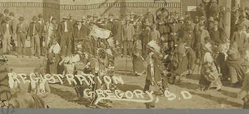 Gregory SOUTH DAKOTA RPPC c1910 LAND REGISTRATION Corn Palace SIOUX INDIANS