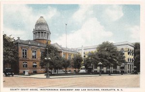 J51/ Charlotte North Carolina Postcard c10 County Court House Monument 206