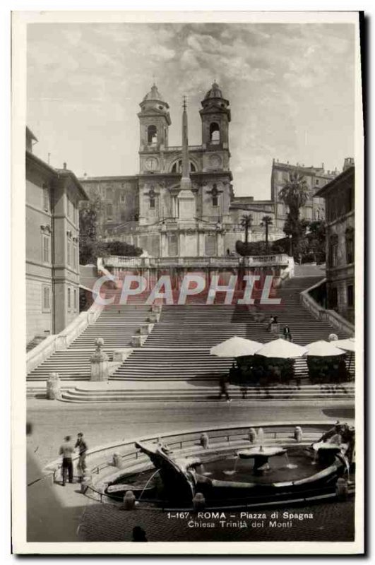 Old Postcard Roma Palazzo di Spagna Chiesa Trinita dei Monti