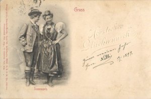 Austrian folk types Stengel bas-relief embossed 1899 postcard, Austria