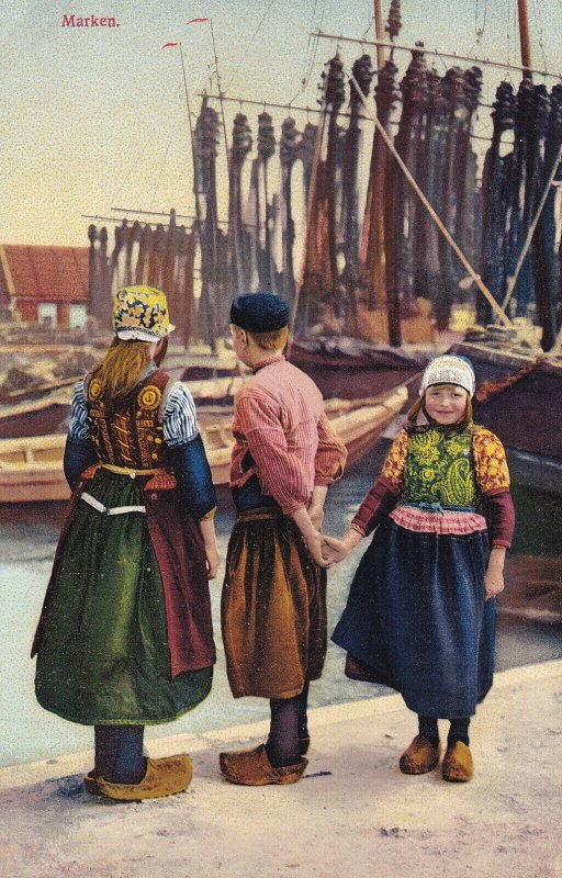 MARKEN, Netherlands, 00-10s; Children Looking At Boats At Harbour