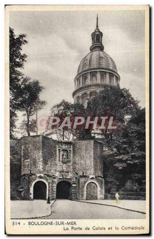 Old Postcard Boulogne Sur Mer La Porte De Calais and La Cathedrale