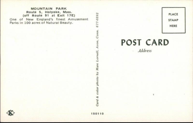 Holyoke MA Route 5 Mountain Park Roller Coaster Postcard