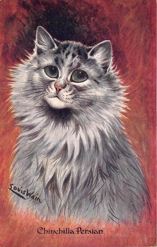 Louis Wain Chinchilla Persian Signed Dressed Cat Postcard