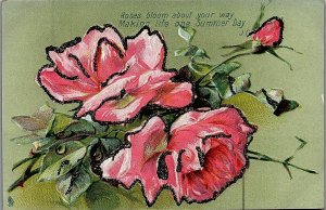 c1910 RAPHAEL TUCK ART SERIES FLORAL ROSES UNPOSTED TINSELED POSTCARD 20-234