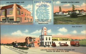 Tama IA King Tower Gas Station Roadside LINEN Postcard