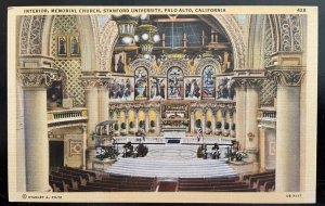 Vintage Postcard 1940 Memorial Church Interior Stanford University Palo Alto, CA