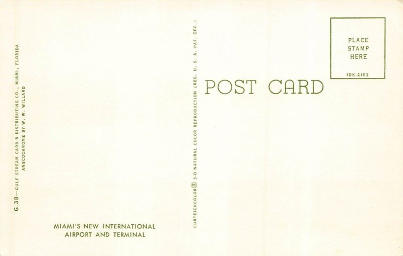 Vintage Miami International Airport Photochrome Postcard by Gulf Stream