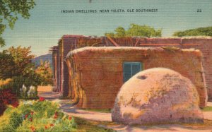 Vintage Postcard 1930's Indian Dwellings Near Ysleta Ole Southwest Texas TX