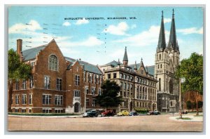 Vintage 1945 Postcard Antique Cars Marquette University Milwaukee Wisconsin