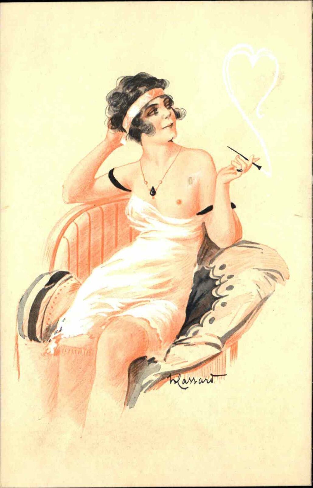 Nude - Sexy Woman Smoking Cigarette Lingerie LASSARD c1910 Postcard |  Topics - Illustrators & Photographers - Illustrators - Signed - Other