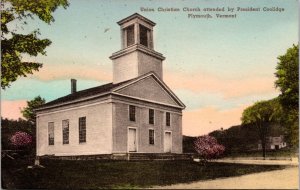 Postcard VT Plymouth Hand Colored - Union Christian Church