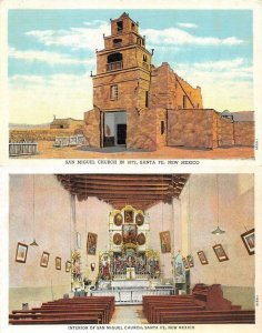 SANTA FE, New Mexico NM    SAN MIGUEL CHURCH & INTERIOR VIEW   *Two* Postcards