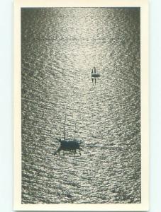 rppc 1920's Abstract SILHOUETTES OF SAILBOATS ON SHIMMERING WATER AC8579