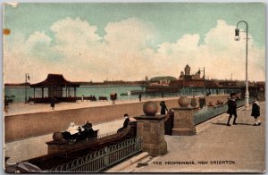 The Promenade New Brighton Wallasey England Boardwalk & Benches Postcard