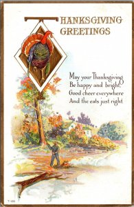 Vtg Thanksgiving Greetings Turkey Gold Gilt Embossed 1910s Postcard