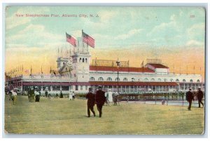 c1910's New Steeplechase Pier Building US Flag Atlantic City New Jersey Postcard