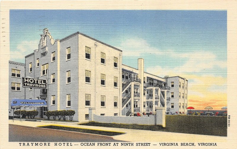 F86/ Virginia Beach Virginia Postcard 1950 Linen Traymore Hotel Ocean