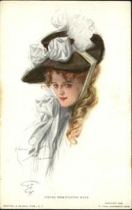 HARRISON FISHER Pretty Woman w Hat c1910 Postcard