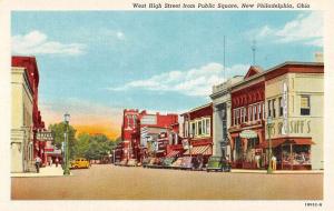 New Philadelphia Ohio Public Square Scene Store Fronts Antique Postcard K20574