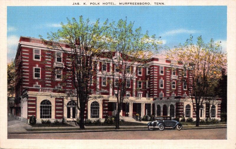 MURFREESBORO TN~JAMES K POLK HOTEL ON HWY 41-BROADWAY OF AMERICAN POSTCARD 1920s